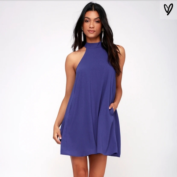 Lulus Dresses & Skirts - Lulu's Blue Halter Swing Dress with Pockets